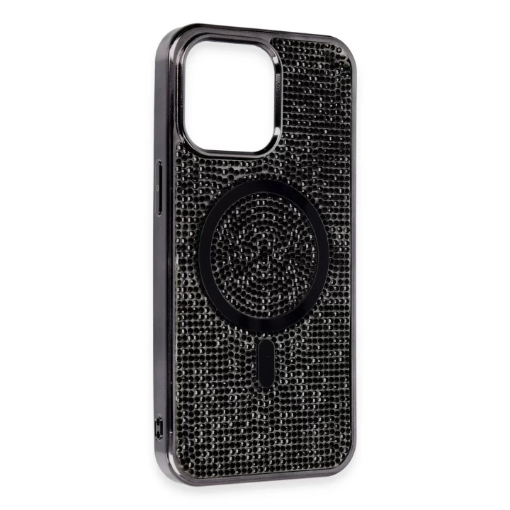 iPhone 15 Pro Kılıf Diamond Magsafe Kapak - Siyah
