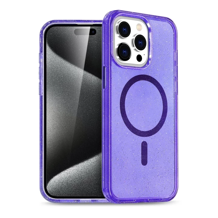 iPhone 15 Pro Kılıf Glow Magsafe Kapak - Mor