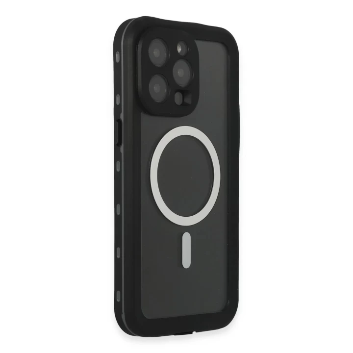 iPhone 15 Pro Max Kılıf Red Pepper Magneticsafe Su Geçirmez Kılıf - Siyah-Gri