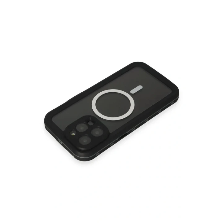 iPhone 15 Pro Max Kılıf Red Pepper Magneticsafe Su Geçirmez Kılıf - Siyah-Gri