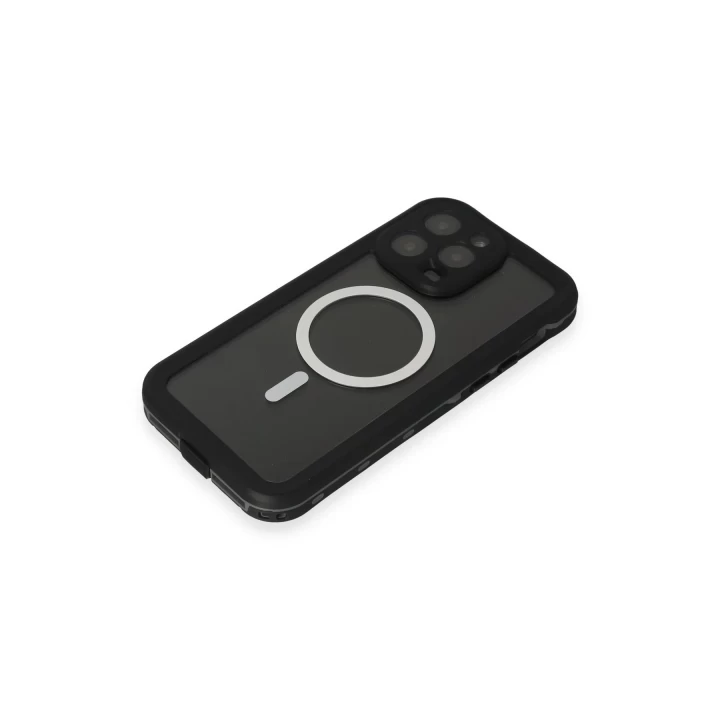 iPhone 15 Pro Max Kılıf Red Pepper Magneticsafe Su Geçirmez Kılıf - Siyah-Gri