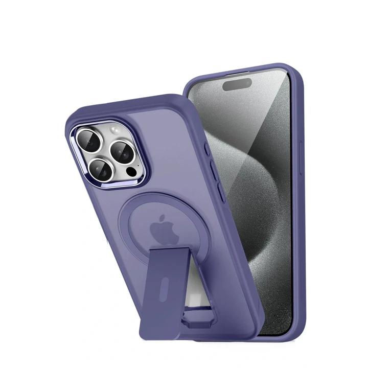 iPhone 15 Pro Tork Magsafe Standlı Kapak - Derin Mor
