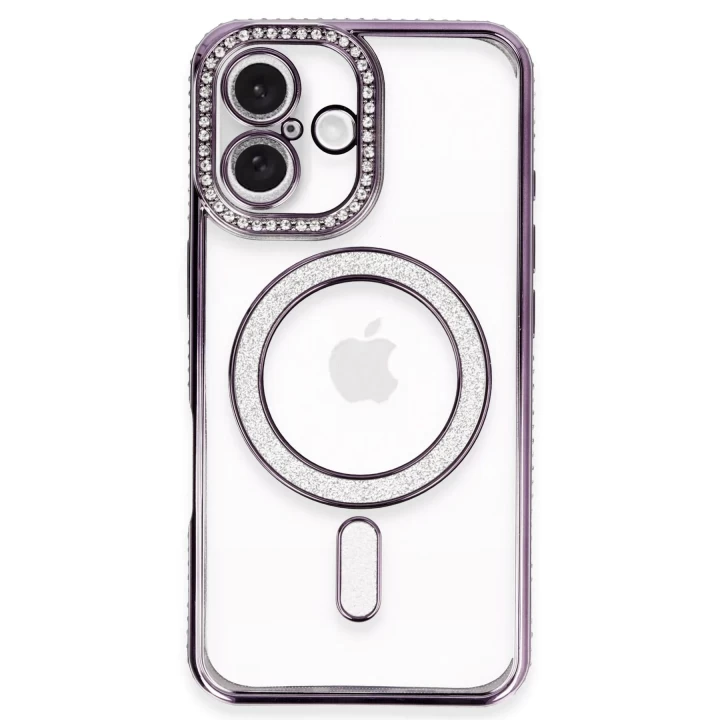 iPhone 16 Kılıf Joke Simli Magneticsafe Kılıf - Derin Mor