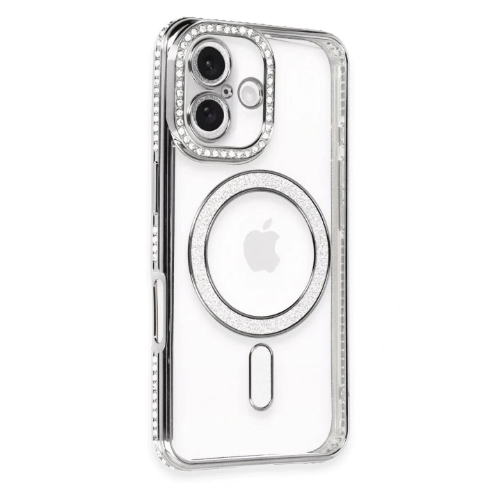iPhone 16 Kılıf Joke Simli Magneticsafe Kılıf - Gri