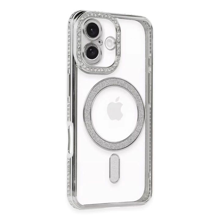iPhone 16 Kılıf Joke Simli Magneticsafe Kılıf - Gümüş