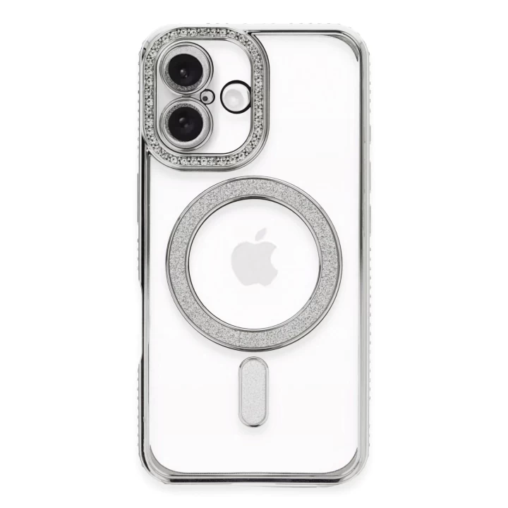 iPhone 16 Kılıf Joke Simli Magneticsafe Kılıf - Gümüş