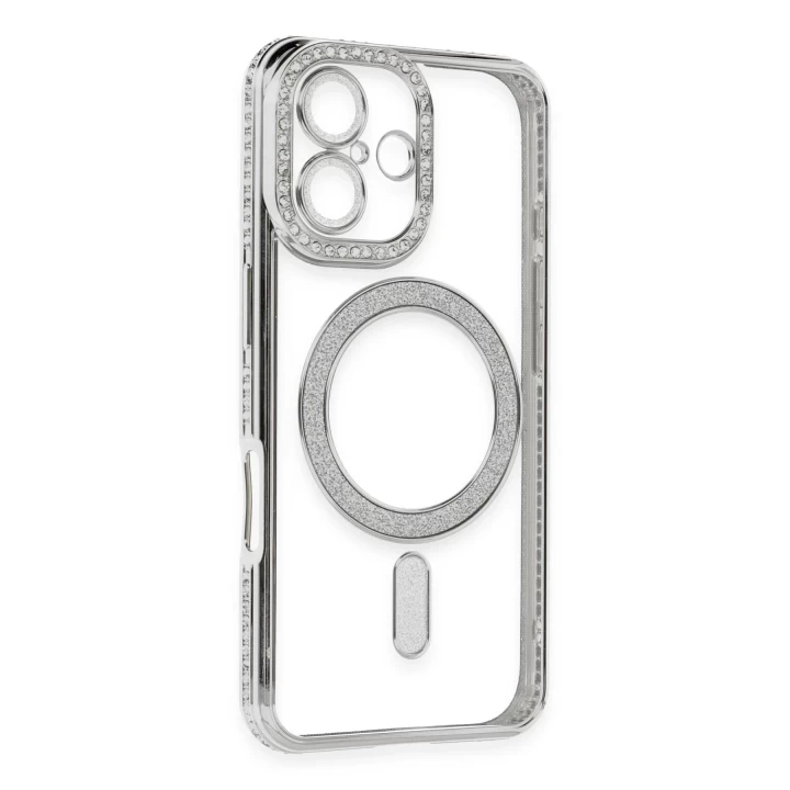 iPhone 16 Kılıf Joke Simli Magneticsafe Kılıf - Gümüş