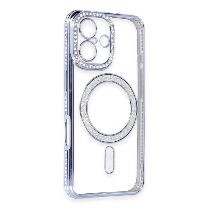 iPhone 16 Kılıf Joke Simli Magneticsafe Kılıf - Mavi