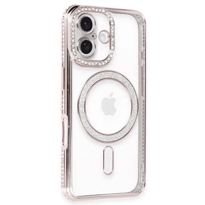 iPhone 16 Kılıf Joke Simli Magneticsafe Kılıf - Pembe