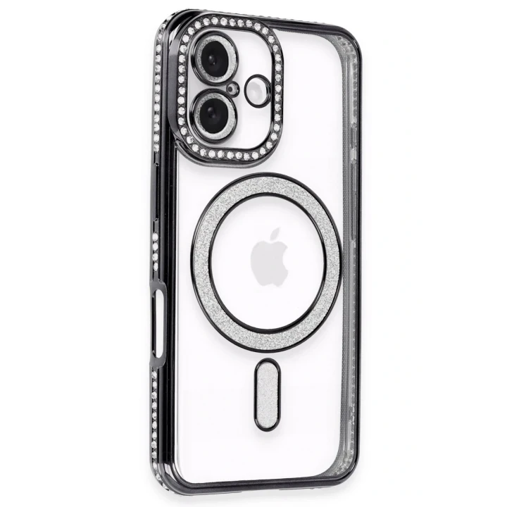 iPhone 16 Kılıf Joke Simli Magneticsafe Kılıf - Siyah