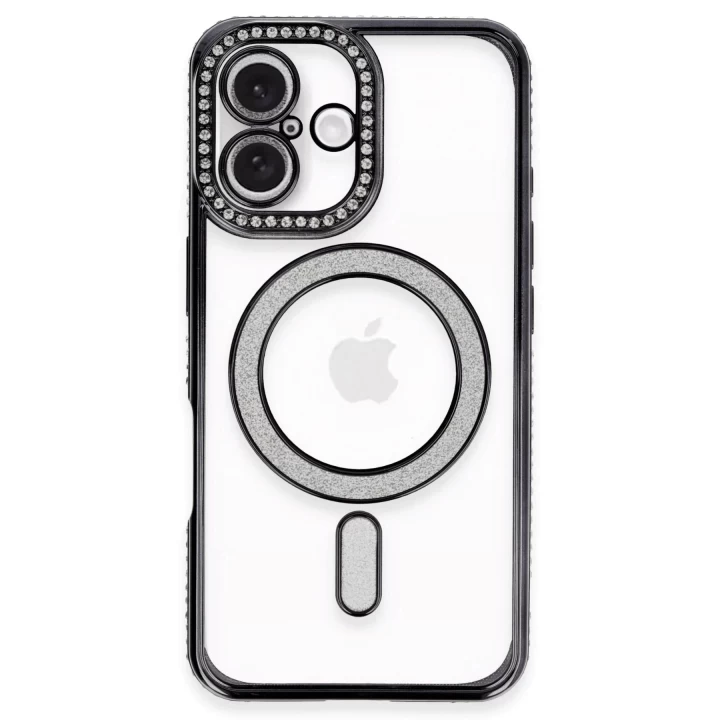iPhone 16 Kılıf Joke Simli Magneticsafe Kılıf - Siyah