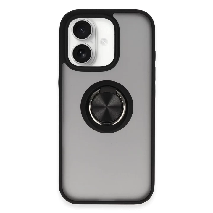 iPhone 16 Kılıf Montreal Yüzüklü Silikon Kapak - Siyah
