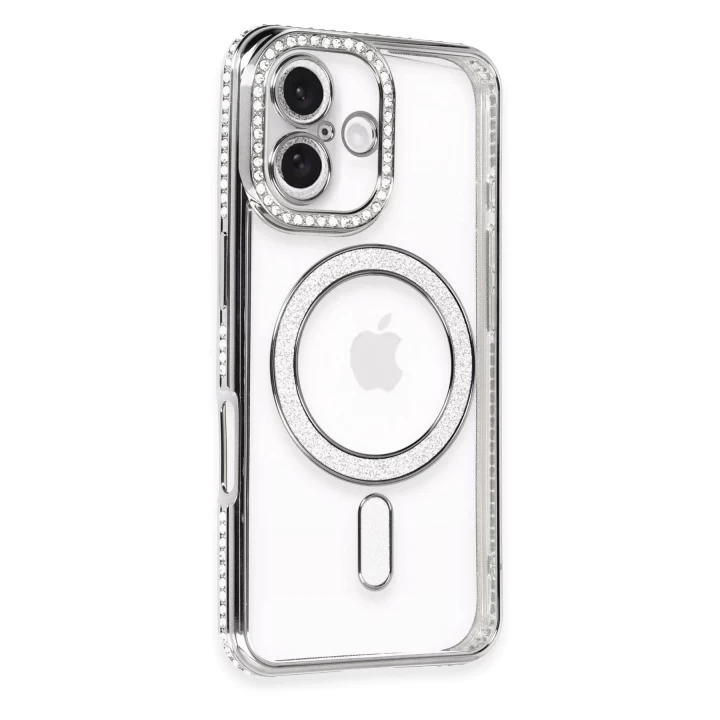 iPhone 16 Plus Kılıf Joke Simli Magneticsafe Kılıf - Gri