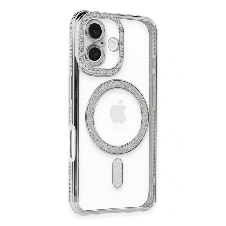 iPhone 16 Plus Kılıf Joke Simli Magneticsafe Kılıf - Gümüş
