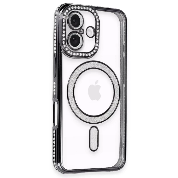 iPhone 16 Plus Kılıf Joke Simli Magneticsafe Kılıf - Siyah
