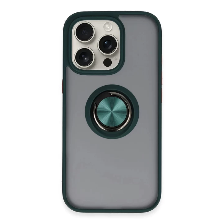 iPhone 16 Pro Kılıf Montreal Yüzüklü Silikon Kapak - Yeşil