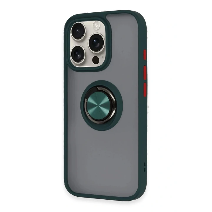 iPhone 16 Pro Kılıf Montreal Yüzüklü Silikon Kapak - Yeşil