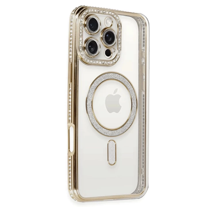 iPhone 16 Pro Max Kılıf Joke Simli Magneticsafe Kılıf - Gold