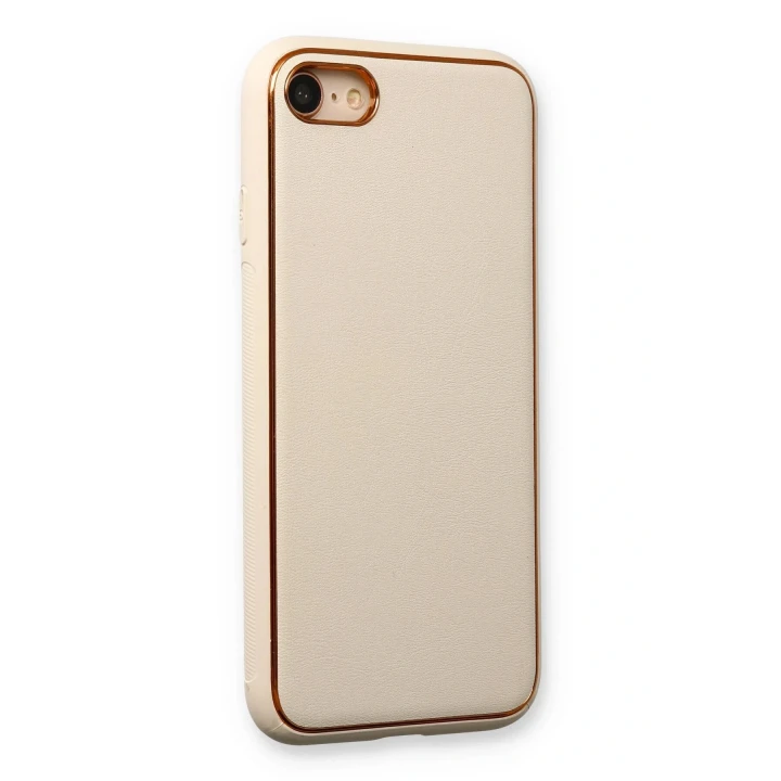 iPhone 7 Kılıf Coco Deri Silikon Kapak - Gold
