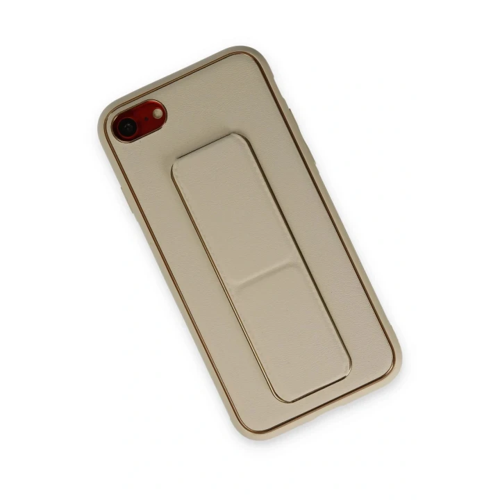 iPhone 7 Kılıf Coco Deri Standlı Kapak - Gold