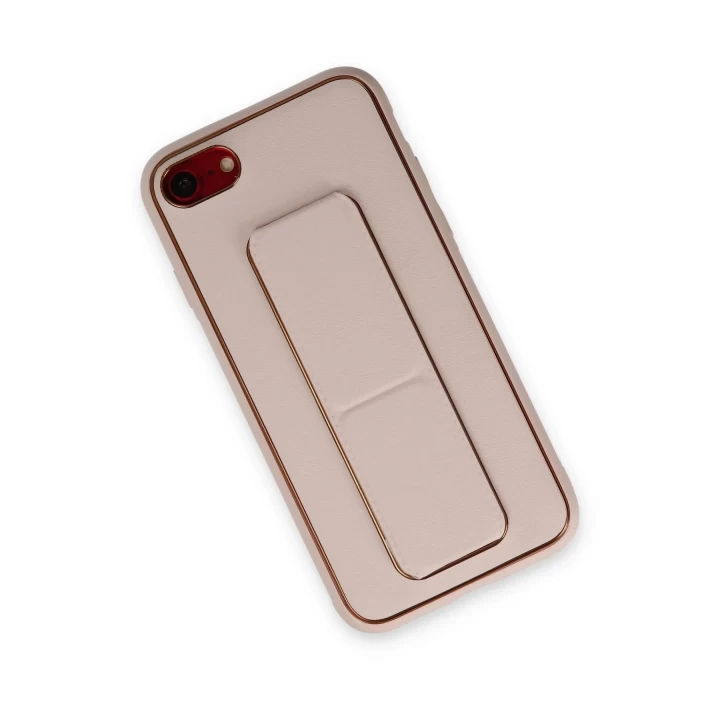 iPhone 7 Kılıf Coco Deri Standlı Kapak - Pudra