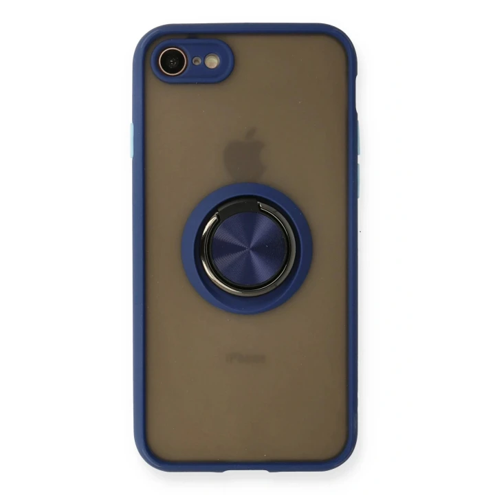 iPhone 7 Kılıf Montreal Yüzüklü Silikon Kapak - Lacivert