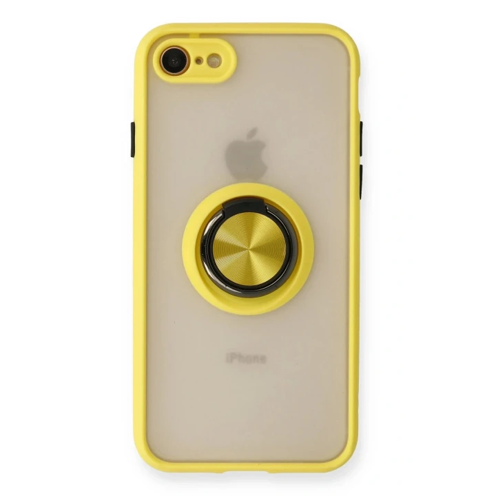 iPhone 7 Kılıf Montreal Yüzüklü Silikon Kapak - Sarı