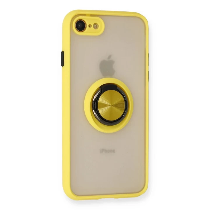 iPhone 7 Kılıf Montreal Yüzüklü Silikon Kapak - Sarı