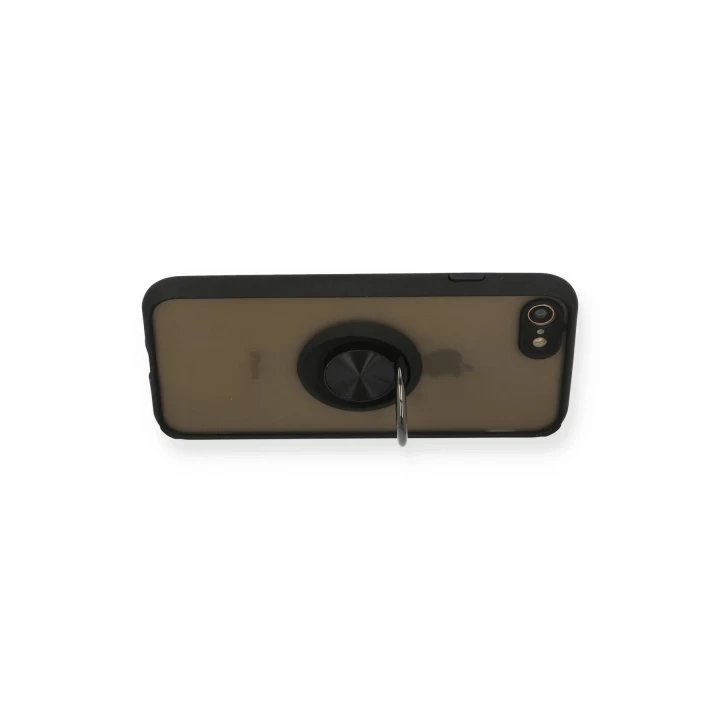 iPhone 7 Kılıf Montreal Yüzüklü Silikon Kapak - Siyah