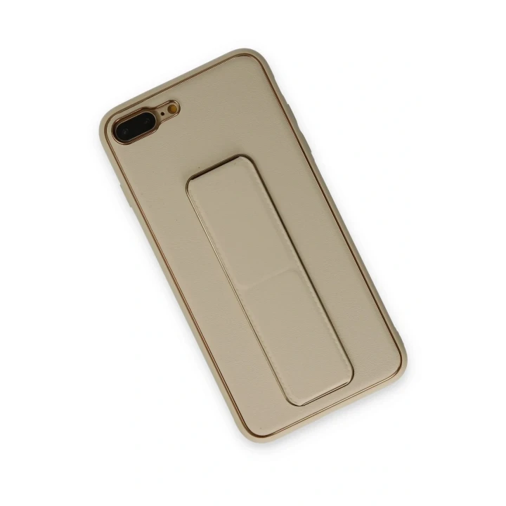 iPhone 7 Plus Kılıf Coco Deri Standlı Kapak - Gold