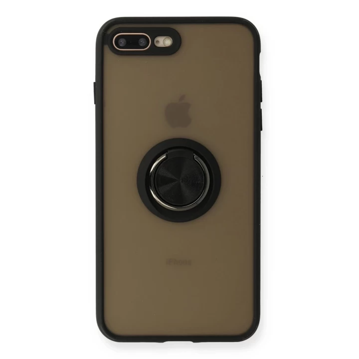 iPhone 7 Plus Kılıf Montreal Yüzüklü Silikon Kapak - Siyah