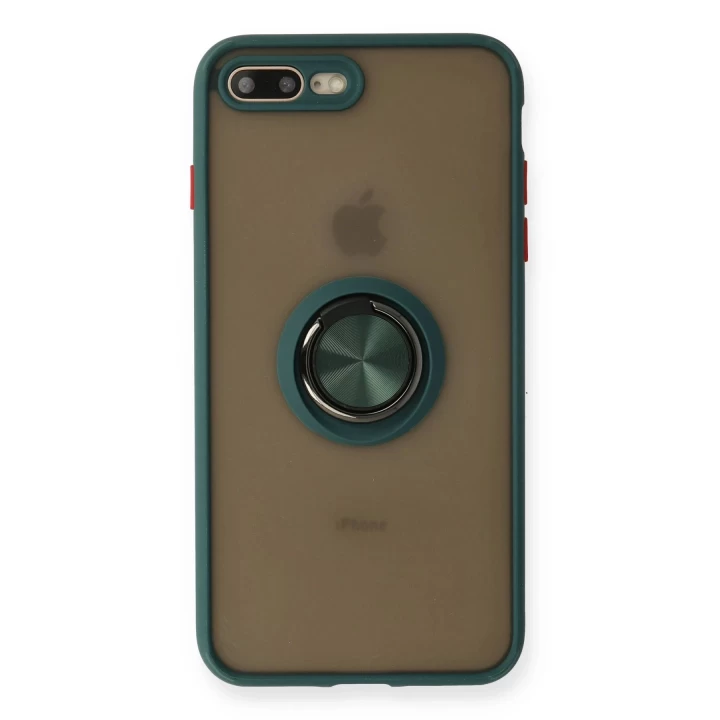 iPhone 7 Plus Kılıf Montreal Yüzüklü Silikon Kapak - Yeşil