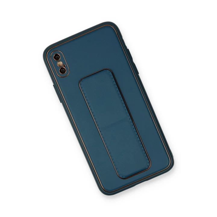 iPhone X Kılıf Coco Deri Standlı Kapak - Mavi