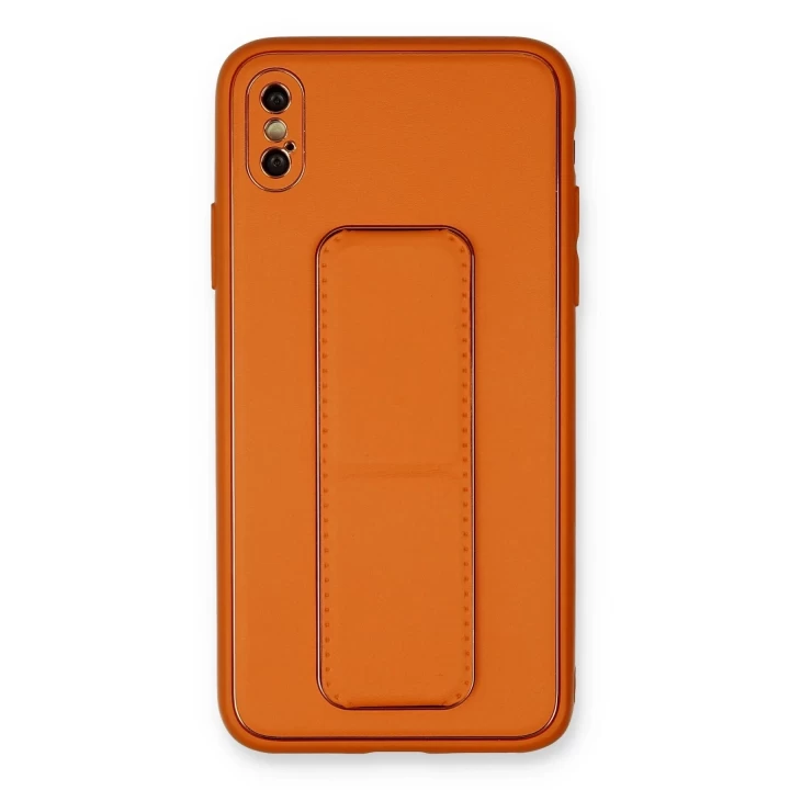 iPhone X Kılıf Coco Deri Standlı Kapak - Turuncu