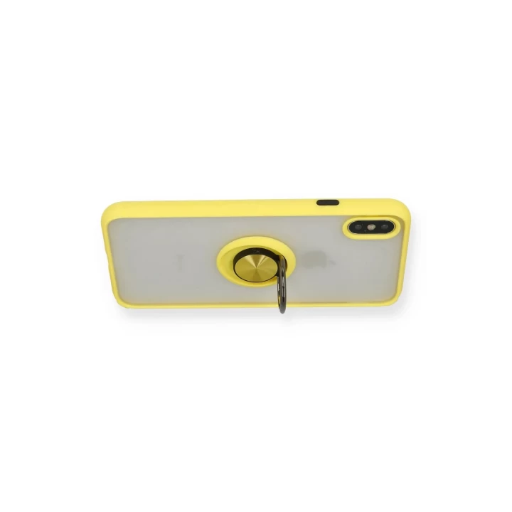 iPhone X Kılıf Montreal Yüzüklü Silikon Kapak - Sarı