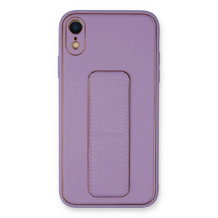 iPhone XR Kılıf Coco Deri Standlı Kapak - Koyu Lila