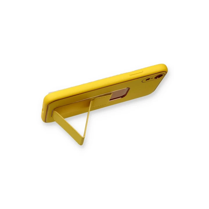 iPhone XR Kılıf Coco Deri Standlı Kapak - Sarı