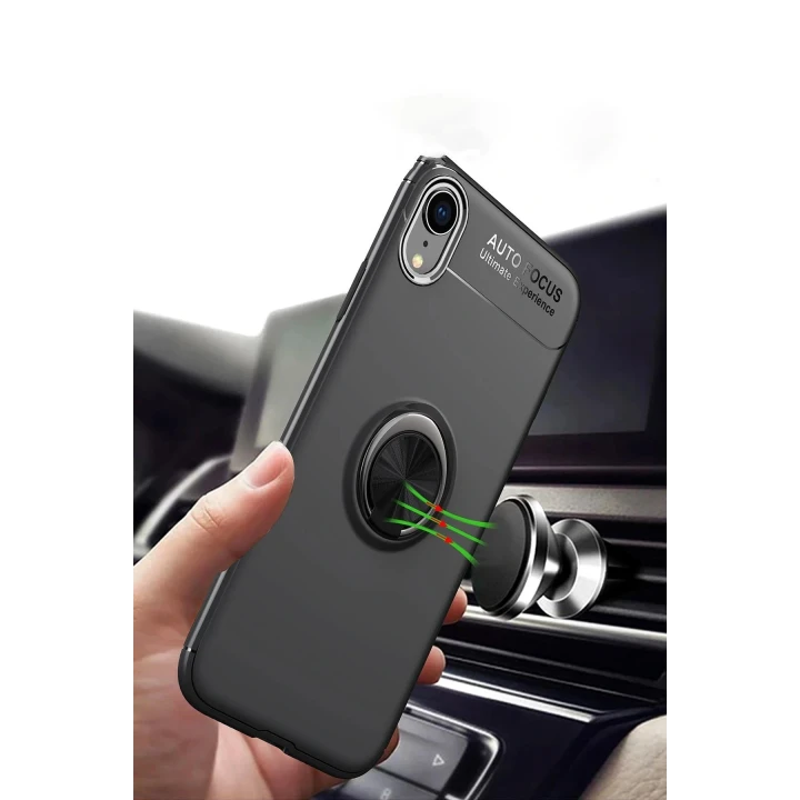 iPhone XR Kılıf Range Yüzüklü Silikon - Siyah-Gold