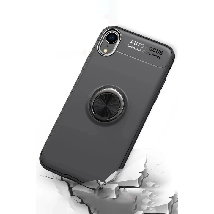 iPhone XR Kılıf Range Yüzüklü Silikon - Siyah-Kırmızı