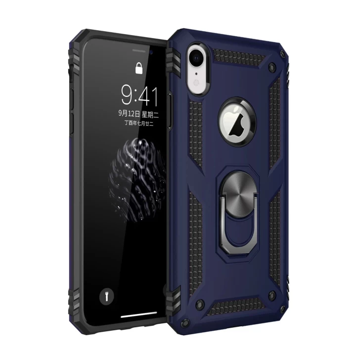 iPhone XR Kılıf Sofya Yüzüklü Silikon Kapak - Lacivert