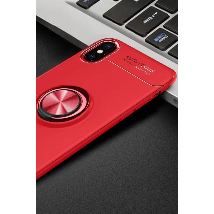 iPhone XS Kılıf Range Yüzüklü Silikon - Kırmızı