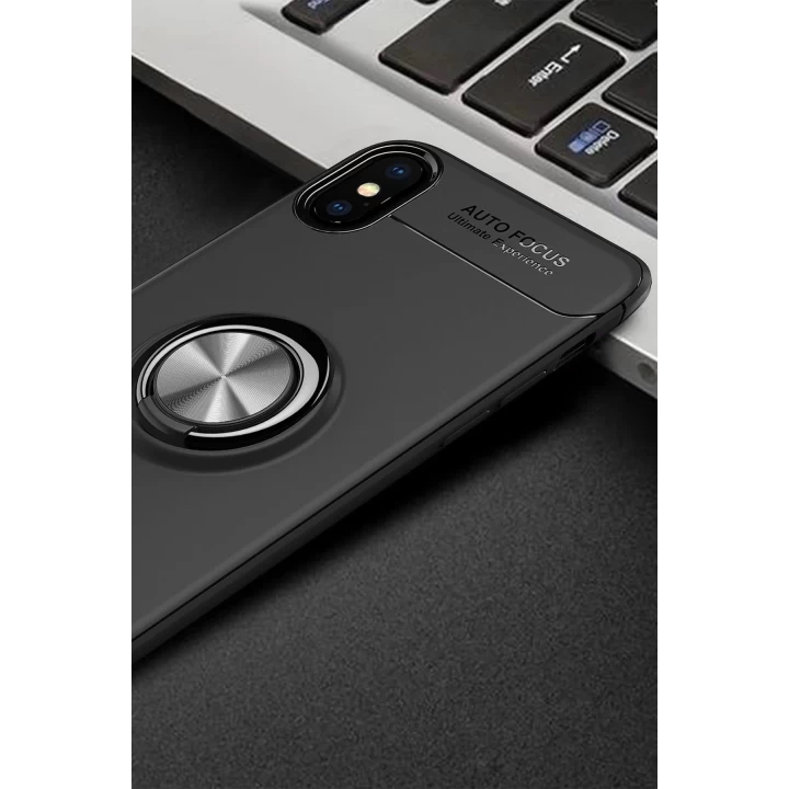 iPhone XS Kılıf Range Yüzüklü Silikon - Siyah