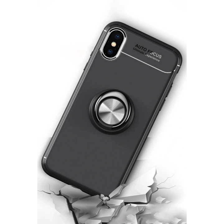iPhone XS Kılıf Range Yüzüklü Silikon - Siyah