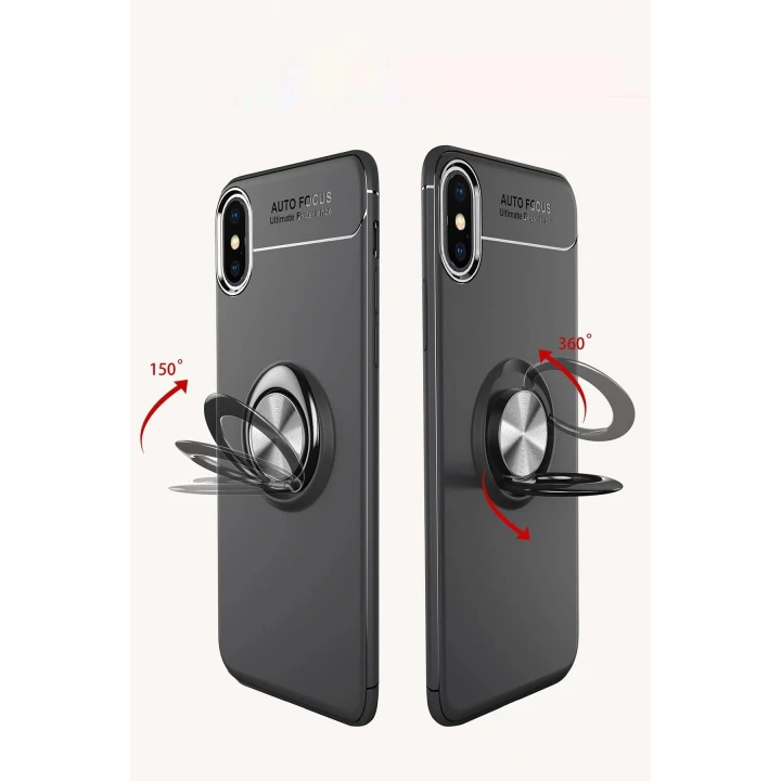 iPhone XS Kılıf Range Yüzüklü Silikon - Siyah-Gold