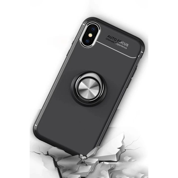 iPhone XS Kılıf Range Yüzüklü Silikon - Siyah-Gold