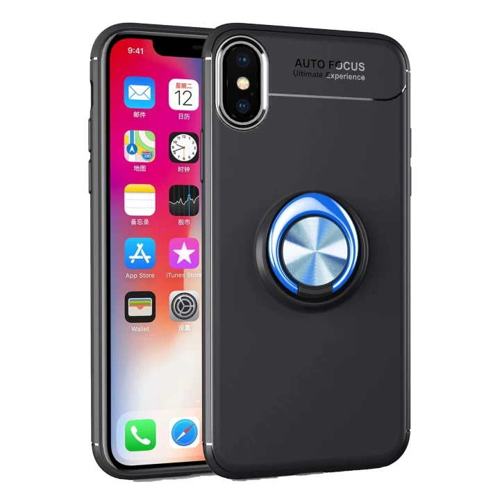 iPhone XS Kılıf Range Yüzüklü Silikon - Siyah-Mavi