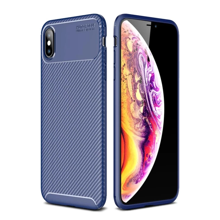 iPhone XS Max Kılıf Auto Focus Karbon Kapak - Lacivert