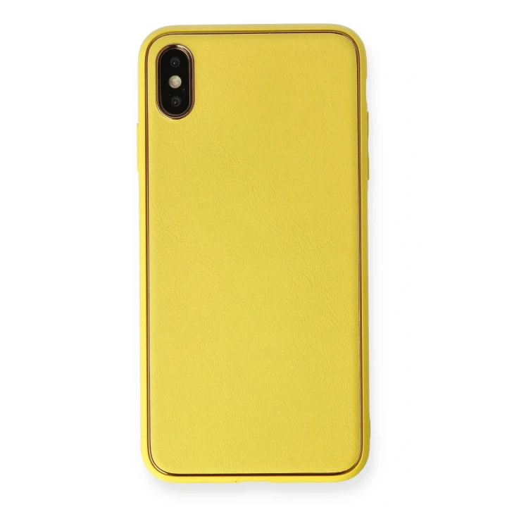 iPhone XS Max Kılıf Coco Deri Silikon Kapak - Sarı