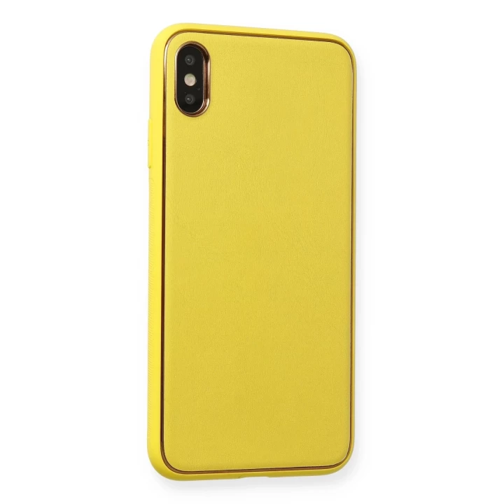 iPhone XS Max Kılıf Coco Deri Silikon Kapak - Sarı