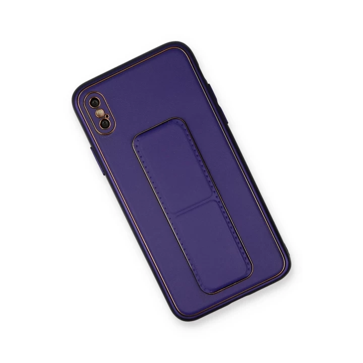 iPhone XS Max Kılıf Coco Deri Standlı Kapak - Mor